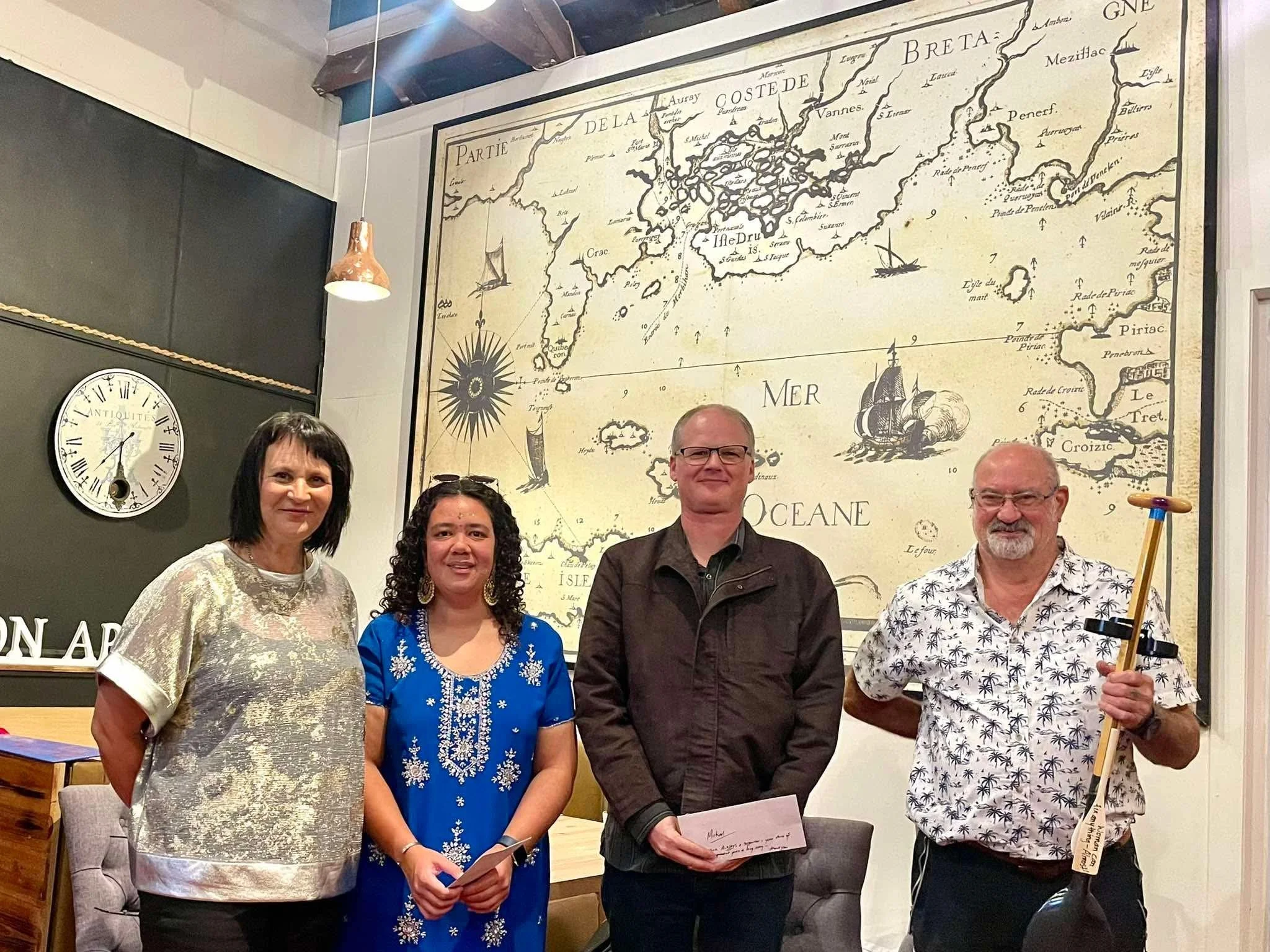  BWL team supporters awards - Miki, Michael and Pete presented by Katherine Waller - BWL awards night, Rendezvous Cafe, Killarney Park, Lake Pupuke - May 2025 