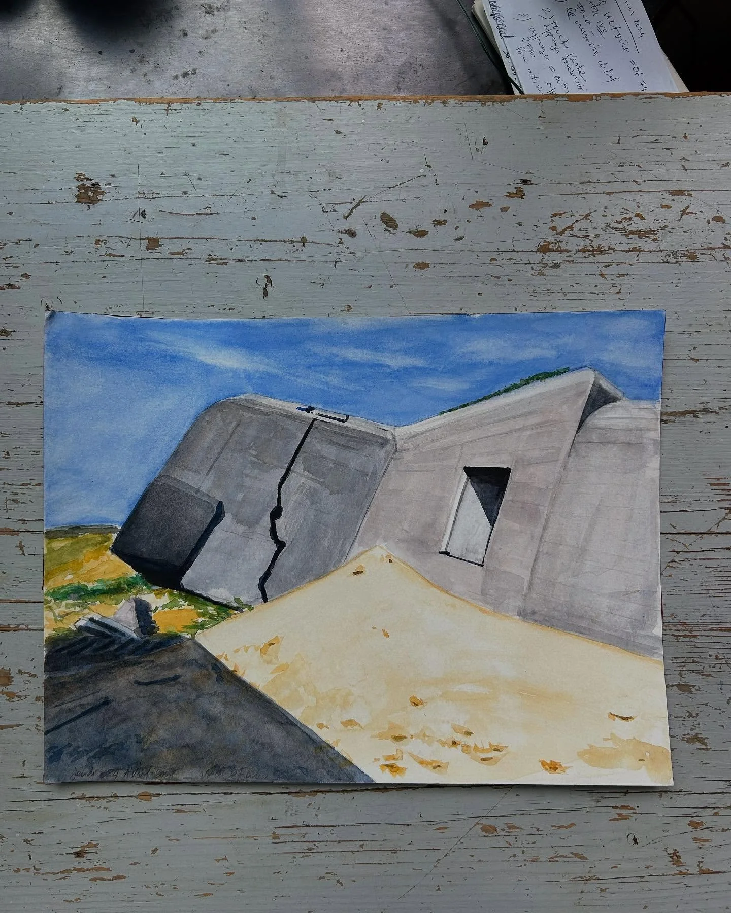 Aquarelles, s&eacute;rie num&eacute;rot&eacute;e en cours
#wissant #cotedopale #bunker #blockhaus #watercolor #tracesofwar #ww2 #atlantikwall #murdelatlantique #concrete #disappearance #mariececiledefline #artistsoninstagram #womenartists