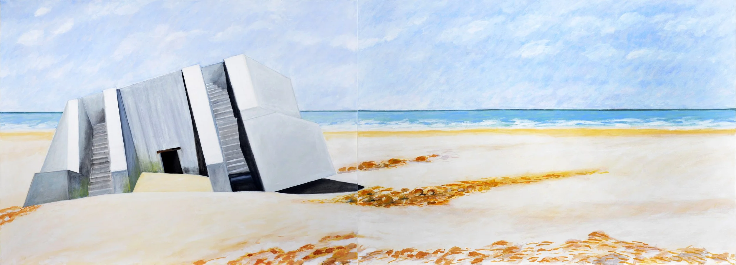Le dernier blockhaus, diptyque, huile sur toile, 97 × 260 cm, 26 mars 2026
