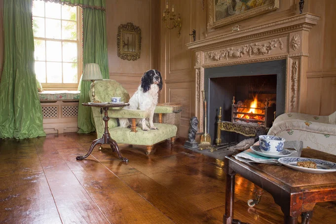 Relaxing by the fireplace, this is a good example of how oak adds comfort to living spaces, in this classical family home in Wiltshire . 