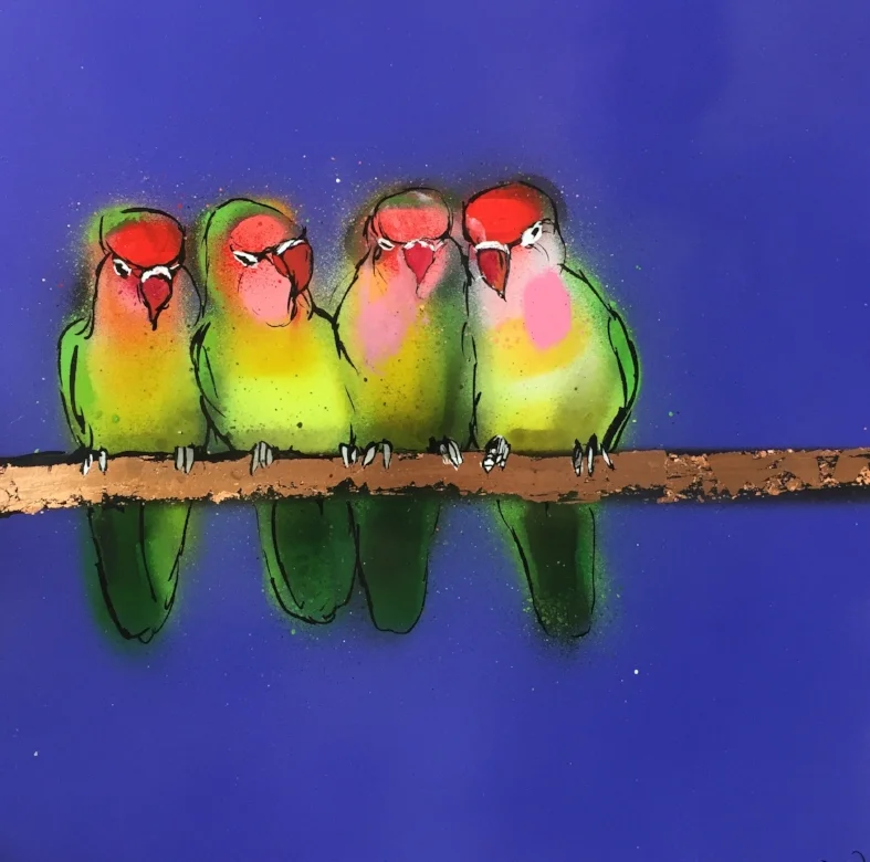 Lovebirds on Purple