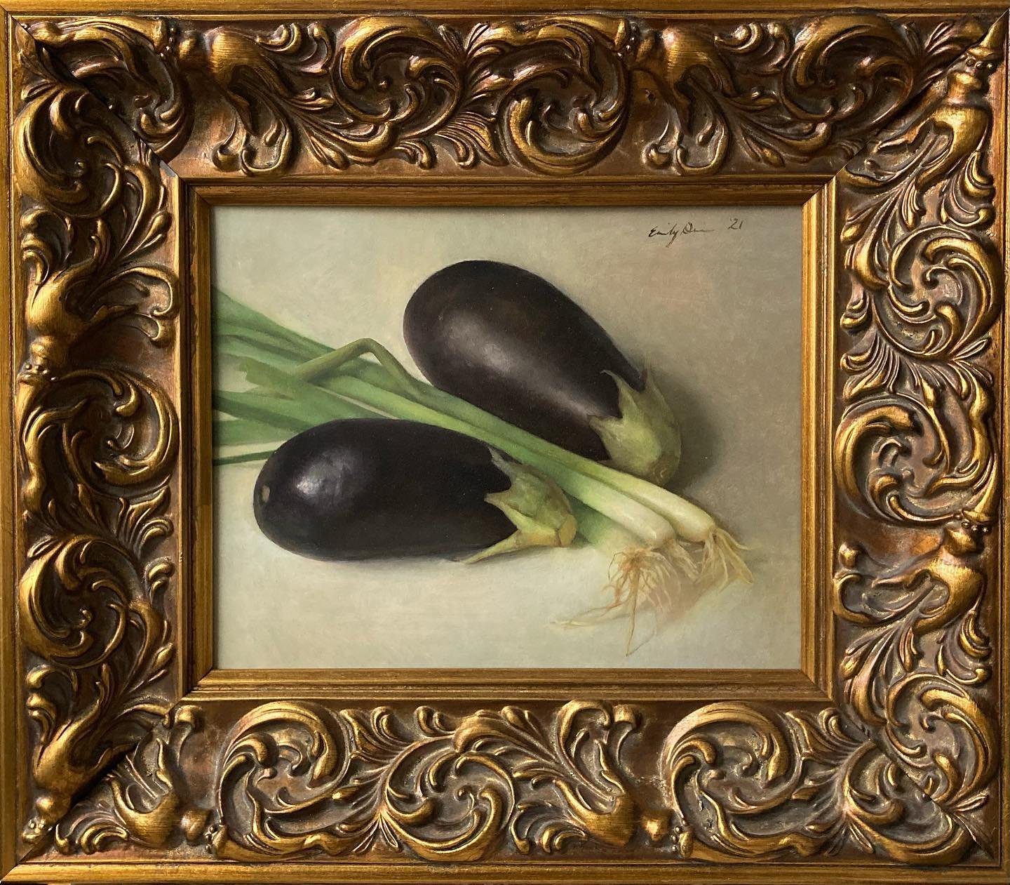 Eggplants and Scallions framed.jpg