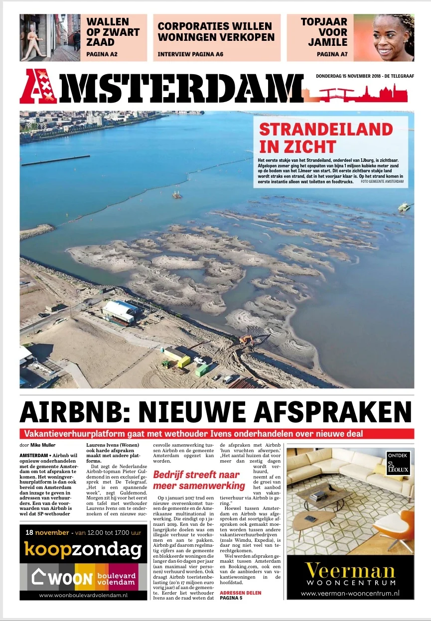 Telegraaf: Airbnb is bereid tot nieuwe afspraken met gemeente Amsterdam