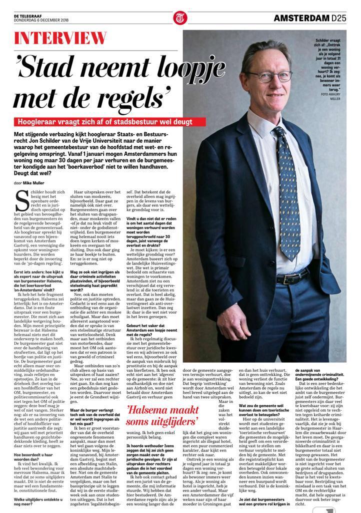 Telegraaf: interview met professor Jon Schilder (VU): “Stad neemt loopje met de regels”