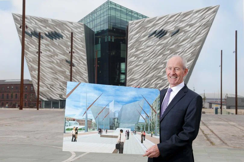 Pictured with an original CGI of Titanic Belfast in front of the completed development is Conal Harvey, Titanic Quarter’s Executive Vice Chairman