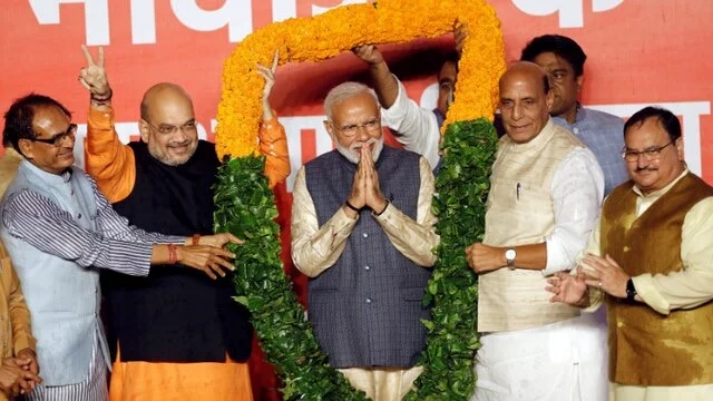 Senior BJP leaders with Prime Minister Narendra Modi on May 23, 2019. (Photo: Reuters)