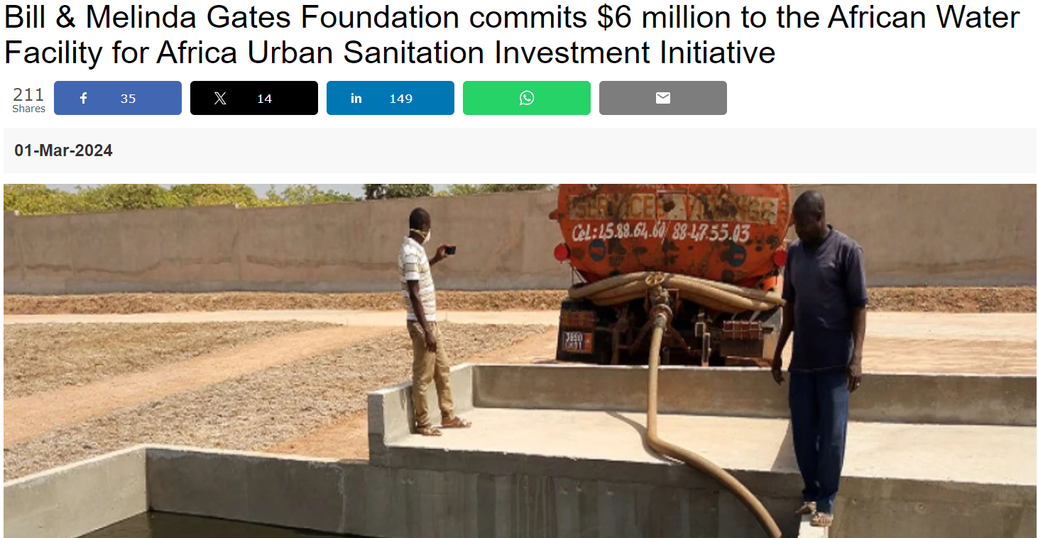 Bill &amp; Melinda Gates Foundation commits $6 million to the African Water Facility for Africa Urban Sanitation Investment Initiative