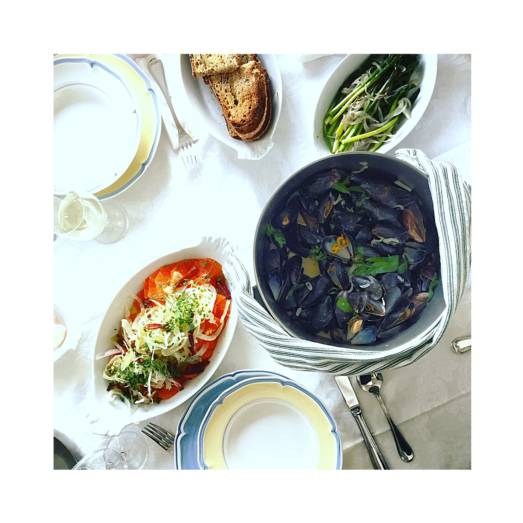 Steamed Mussels, Gravlax, Asparagus