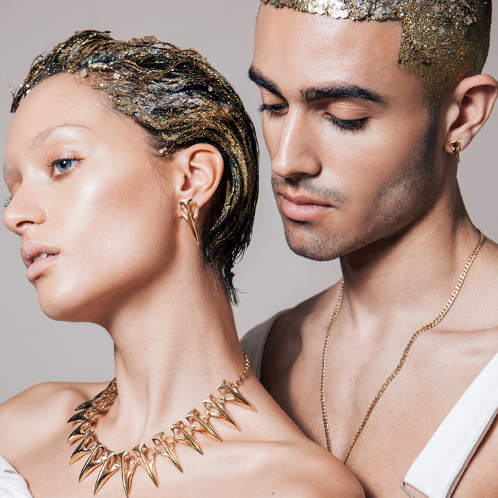 nicolegomes; fashion; portrait; model; editorial; beauty; menswear; womenswear; canon; london; fashionphotography, glitter, bird jewellery, magpie jewellery, bird jewlry, gold, gold jewellery, bird beak jewellery, grunge, alternative, london pride, pride, unisex jewellery, the alkonost