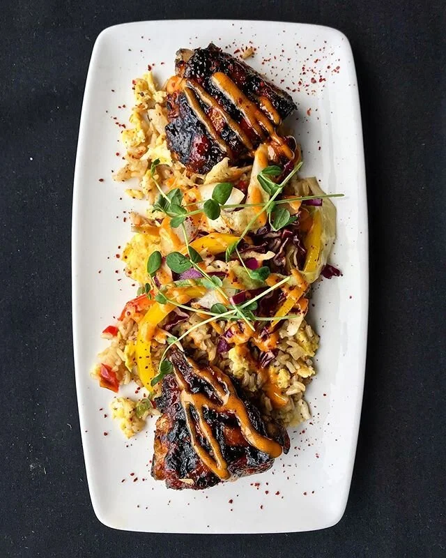 💣 Dropping Another New Menu Item!🚨 We would like to introduce to you....&rdquo;Sticky Chicken&rdquo; 🐔 Gochujang Grilled Chicken Thighs, Fried  Rice, Asian Slaw &amp; YumYum Sauce! 😋 #madeonthemissouri #southdakota #koreanfusion #chicken #grillin