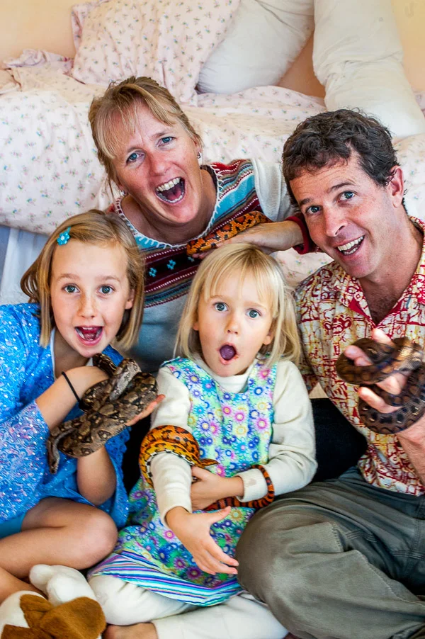 Family photo with snakes
