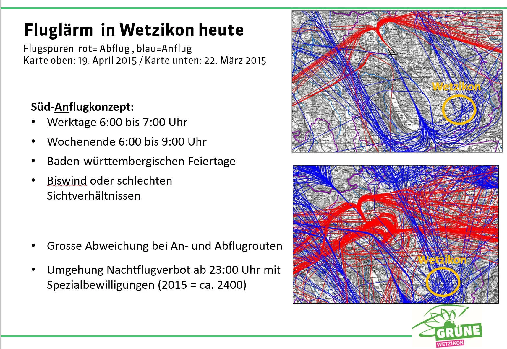 Effektive An- und Abflüge streuen über weite Gebiete, Wetzikon ist mittendrin!