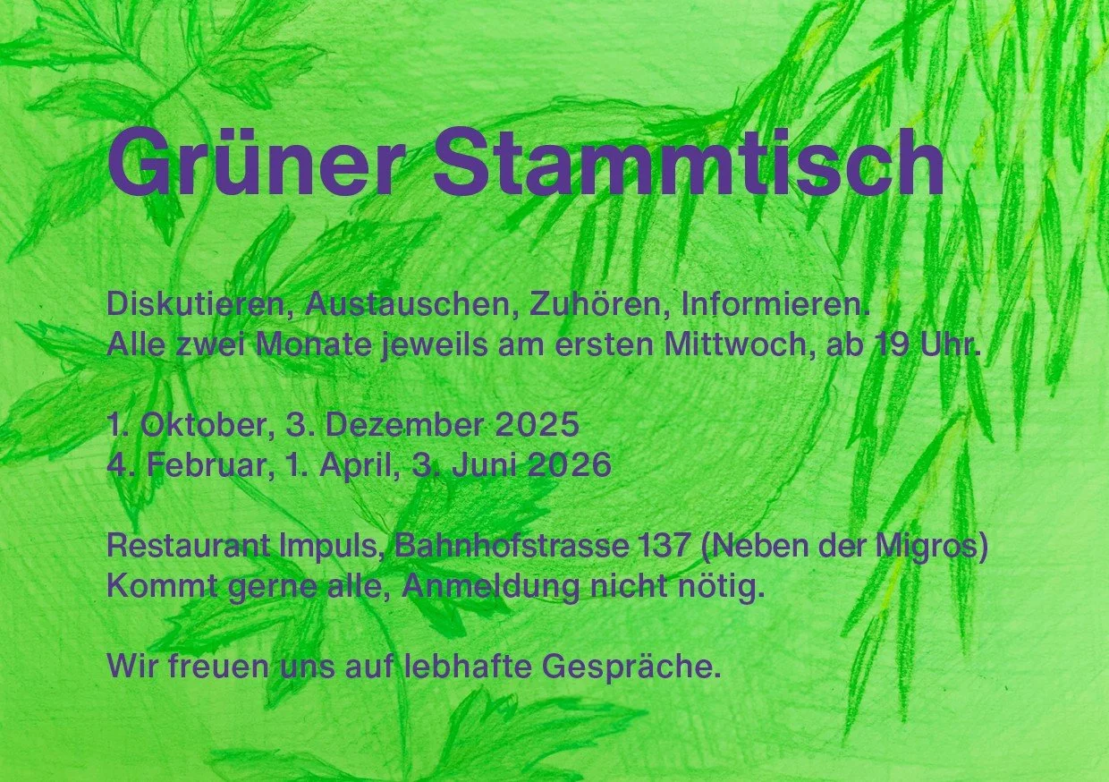    GP-Wetzikon-Stammtisch:   Gemütlicher Treffpunkt zum Diskutieren, Mittwoch, 3. Dezember, ab 19:00 Uhr, Restaurant Impuls, Bahnhofstrasse 137, Wetzikon. 