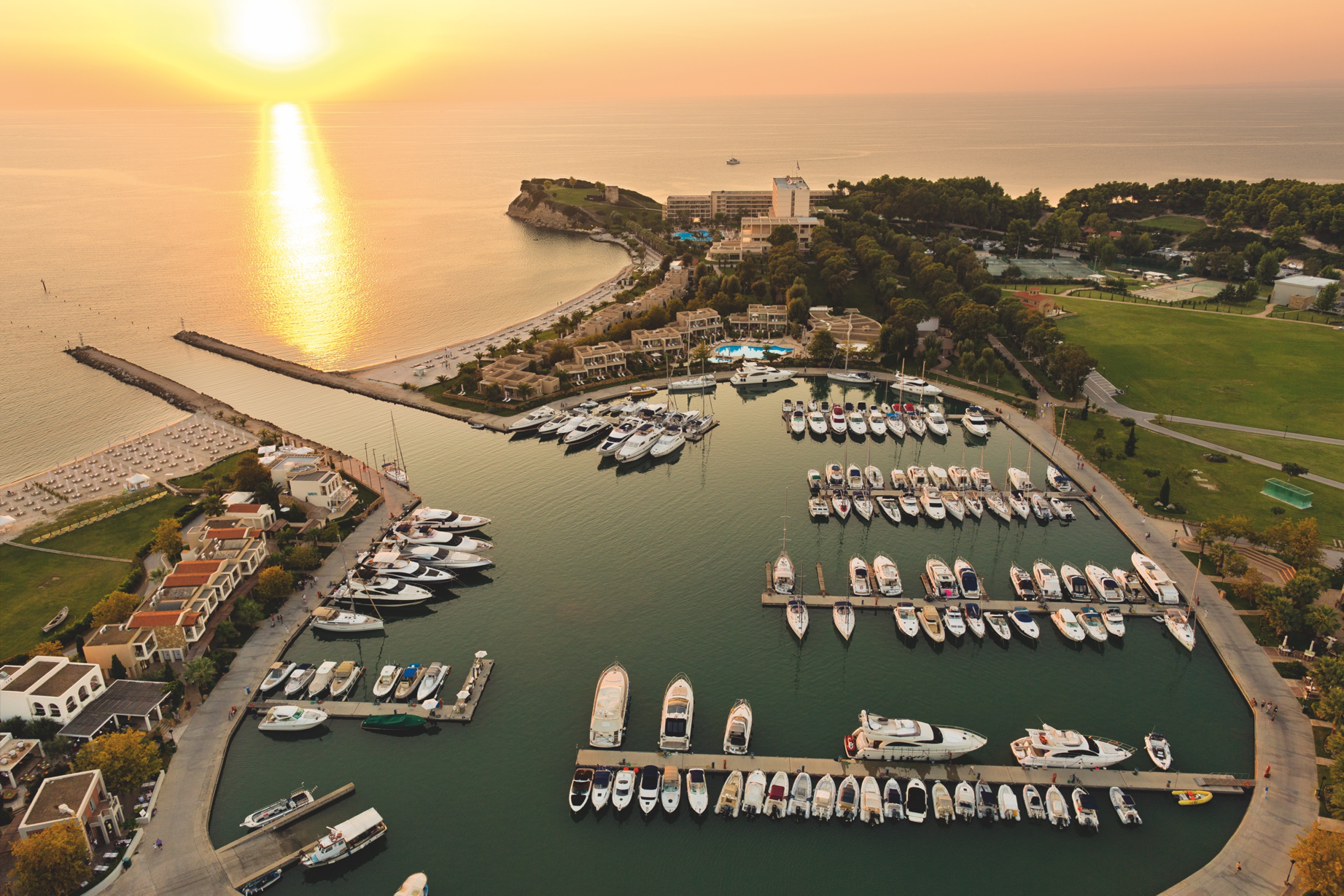 Location: Halkadiki, Greece Coordinates: Lat. 40.05846° N - Long. 23.18374° E Credentials: 215 Berths. 24-hour security. Winner of the European Union’s Blue Flag.
