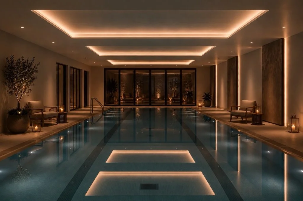 A home designed for slow evenings and moments shared with the people who matter most.

This pool space within our Crown Estate Family Home project was imagined as an extension of a wellness area, a sanctuary of warmth and connection. 

Candlelight, l