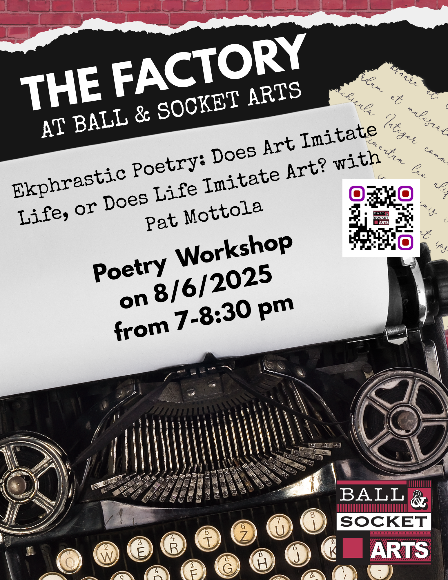 The Factory: Ekphrastic Poetry: Does Art Imitate Life, or Does Life Imitate Art? Workshop with Pat Mottola on August 6, 2025