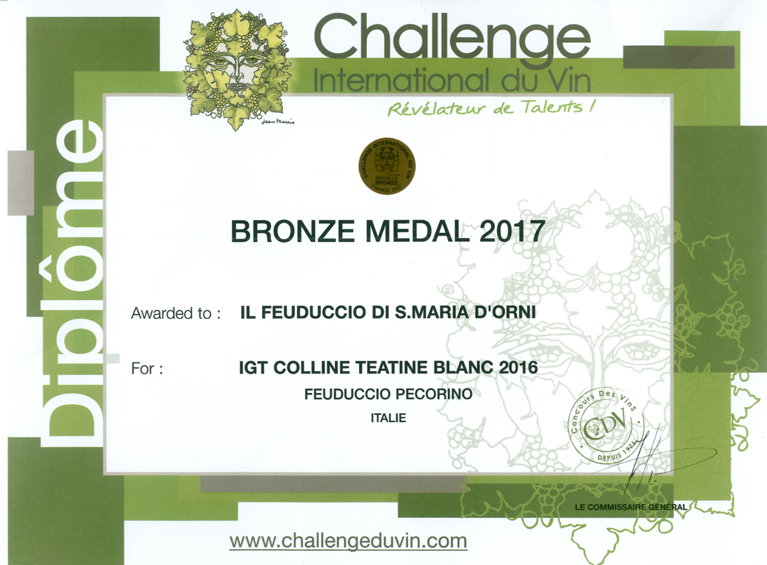 Challenge du Vin - Feuduccio Pecorino 2016: Bronze Medal 2017