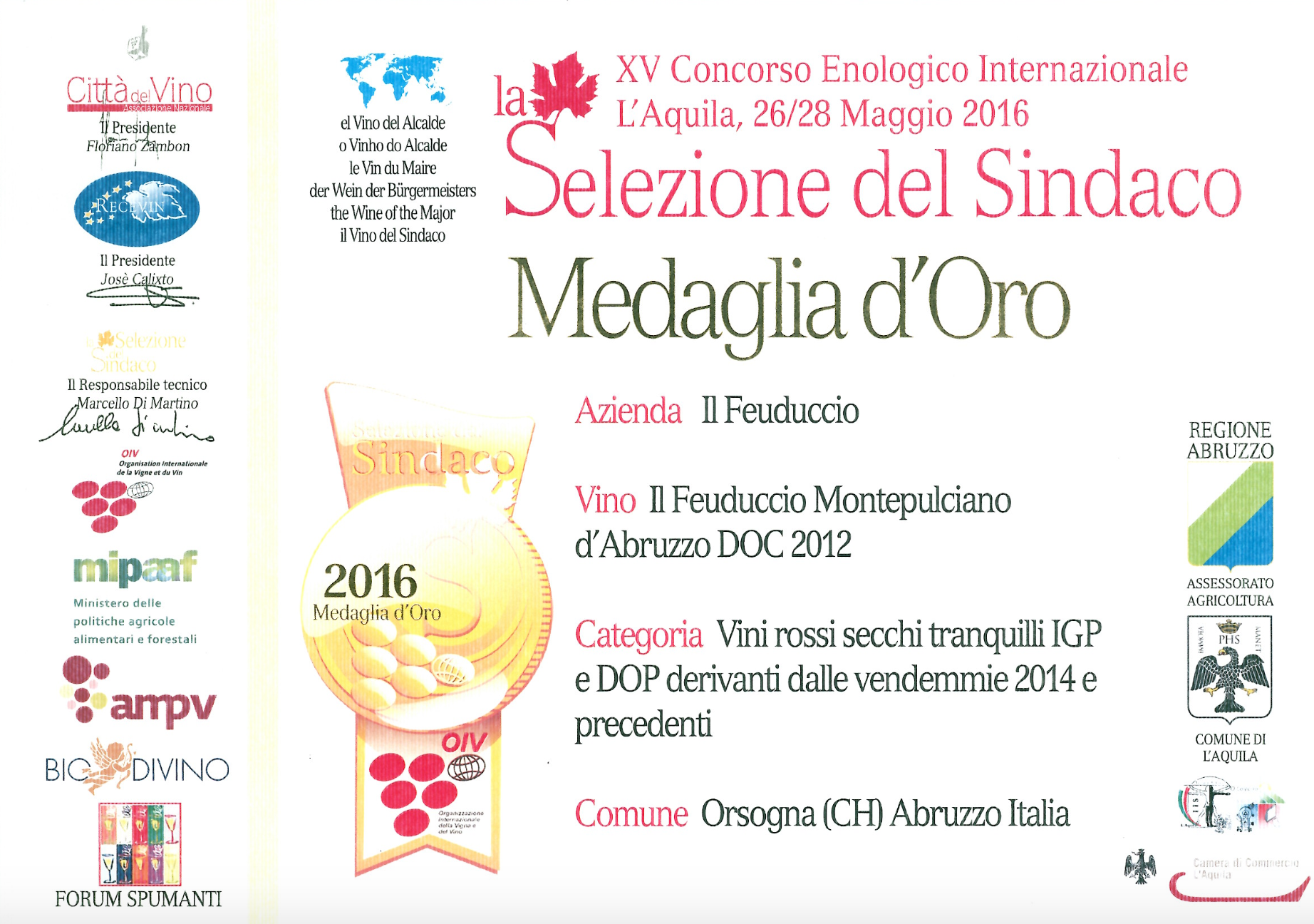 XV Concorso Enologico Internazionale L'Aquila - La Selezione del Sindaco
