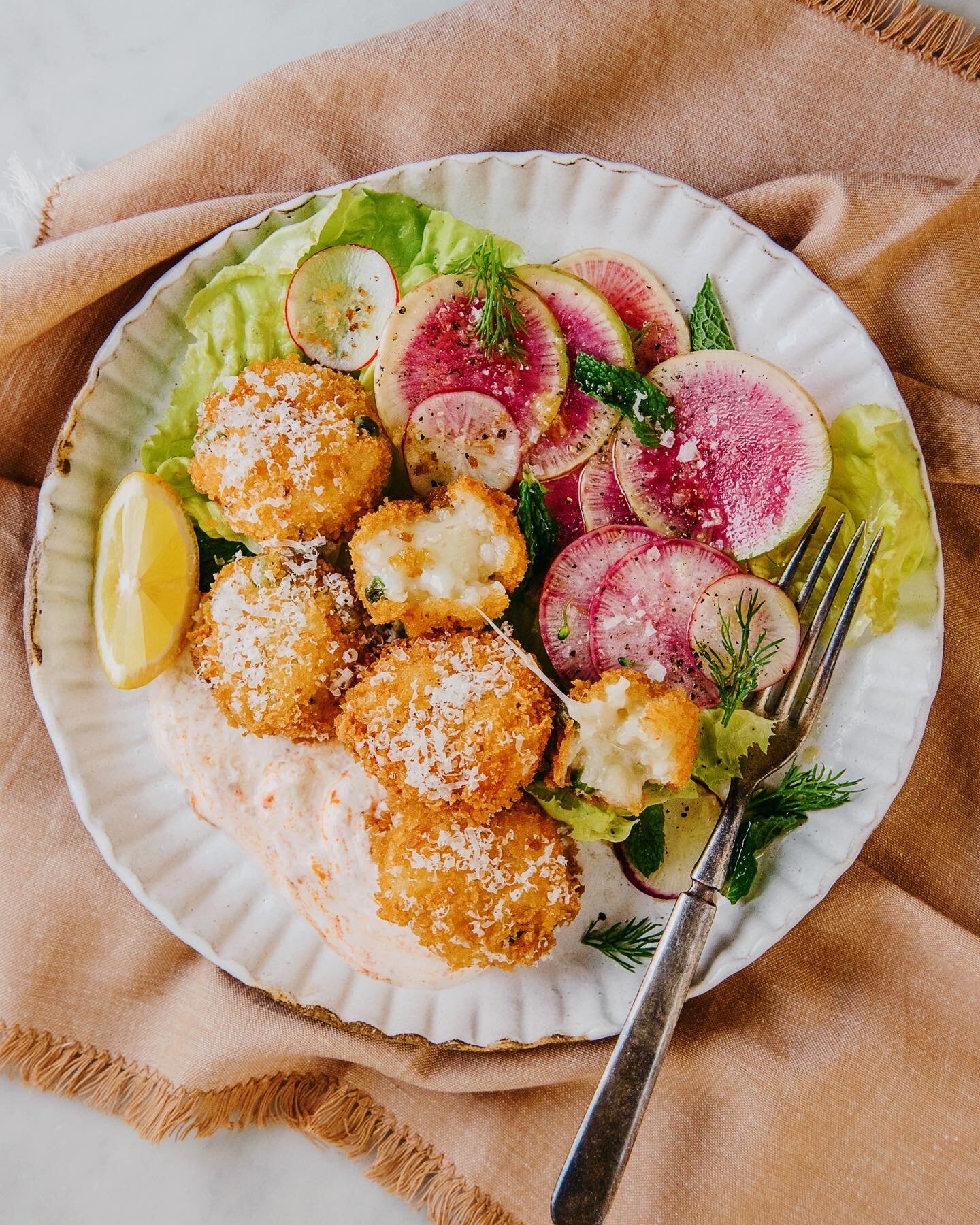 FRIED RISOTTO (ARACINI) AND RADISH SALAD