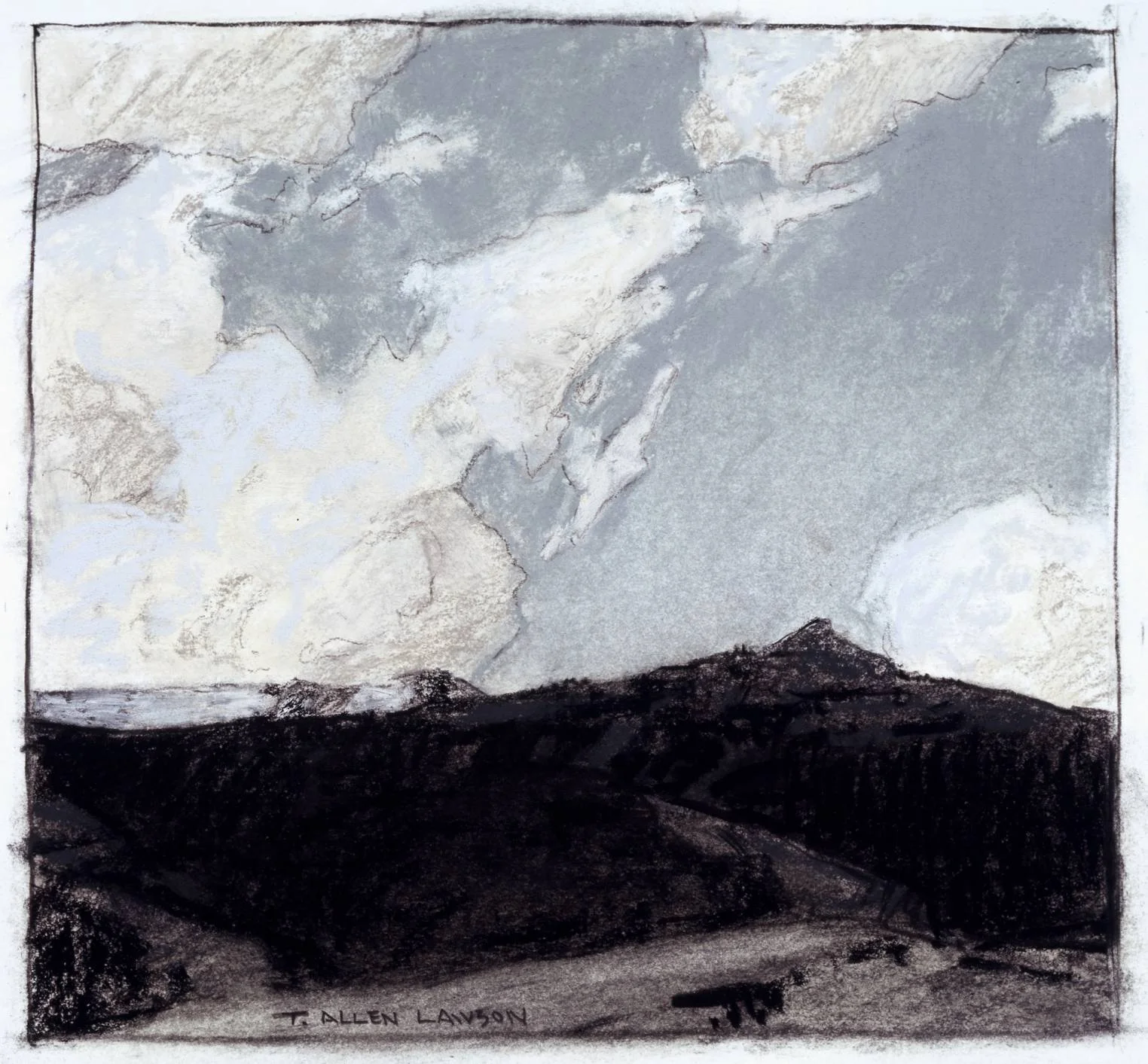 Study for Alpine Theater, mixed mediums on toned paper, 7 x 7 ½ in.