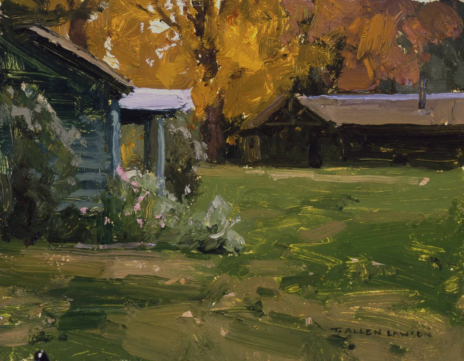 Cabins of Lake Katahdin, oil on board, 7 x 9 in.