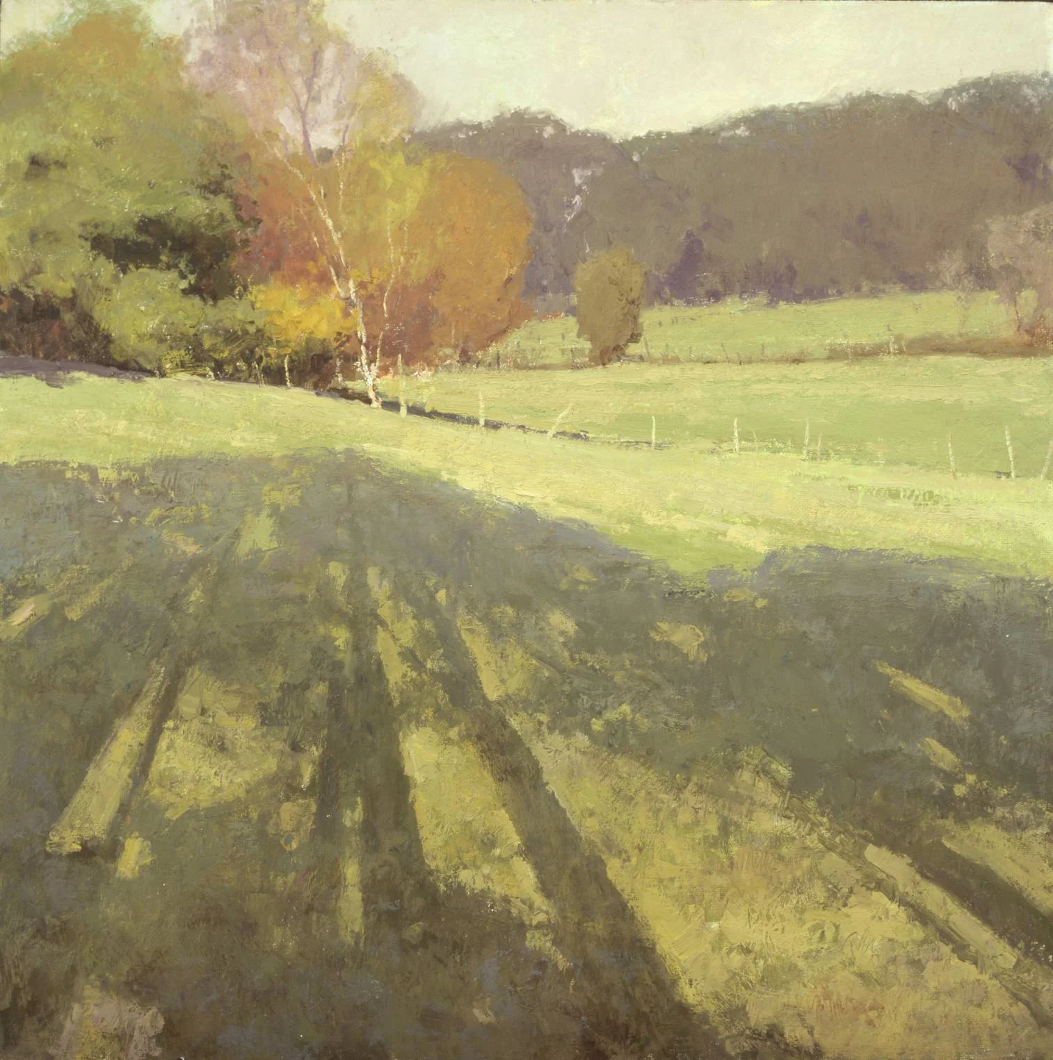 Shorter Days, oil on linen m/o board, 16 x 16 in.