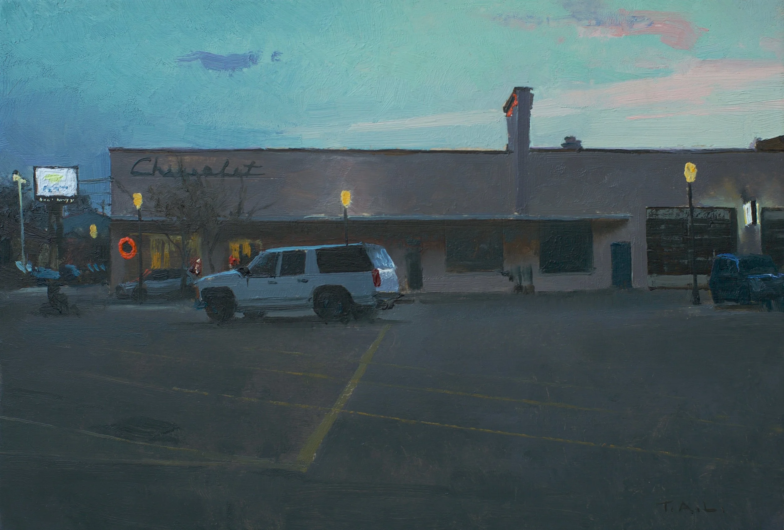 In-Town Friendly Service, oil on panel, 7.5 x 11 in.