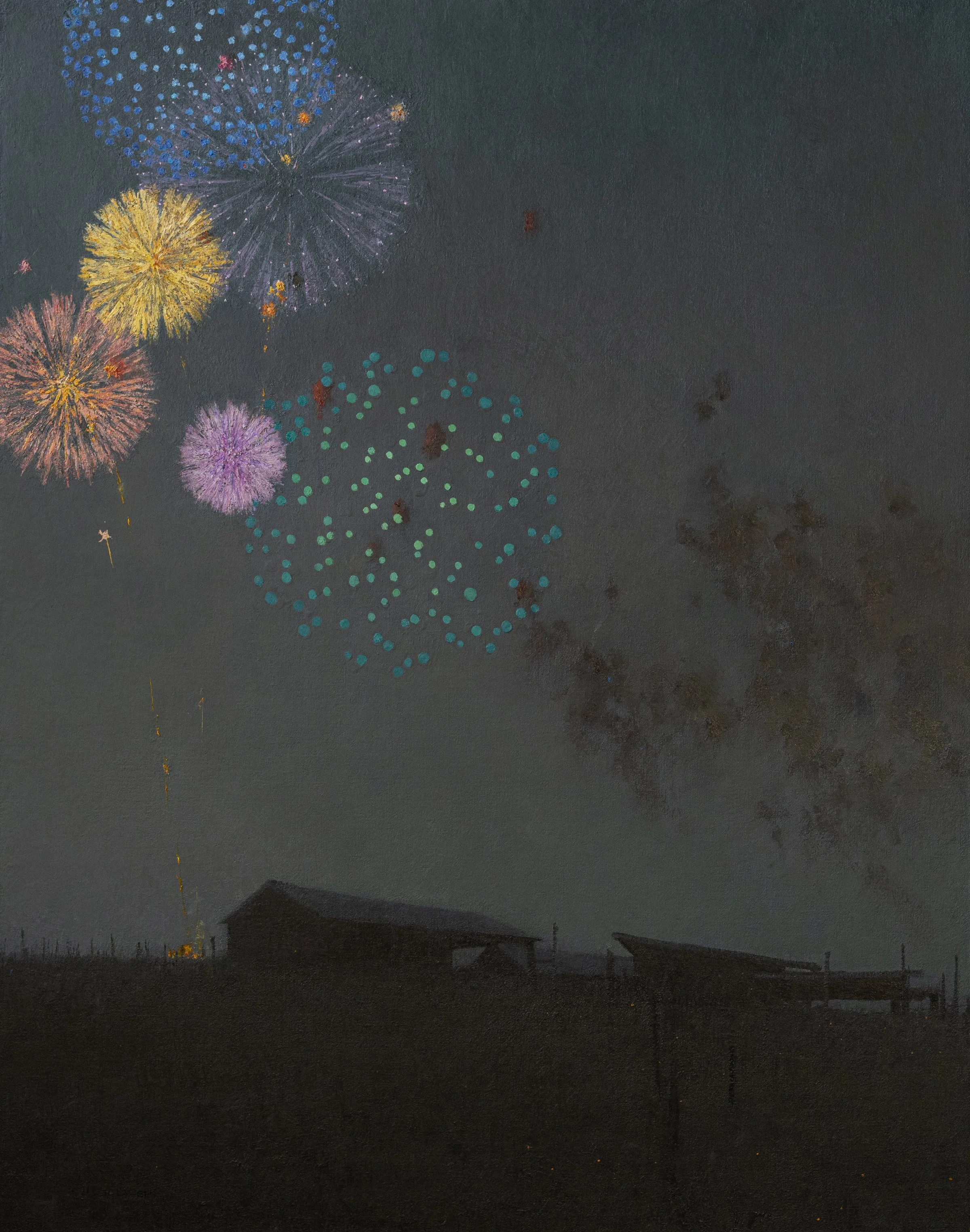 "Fireflies" oil on linen m/o panel, 45 x 35 in., 2024