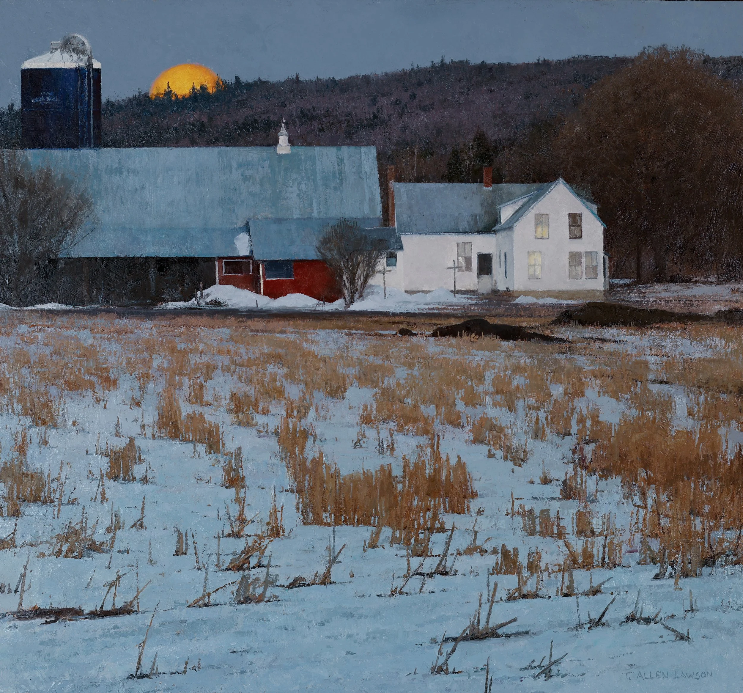 "Winter Moon" oil on prepared panel, 26 1/8 x 28 1/8 in., 2026