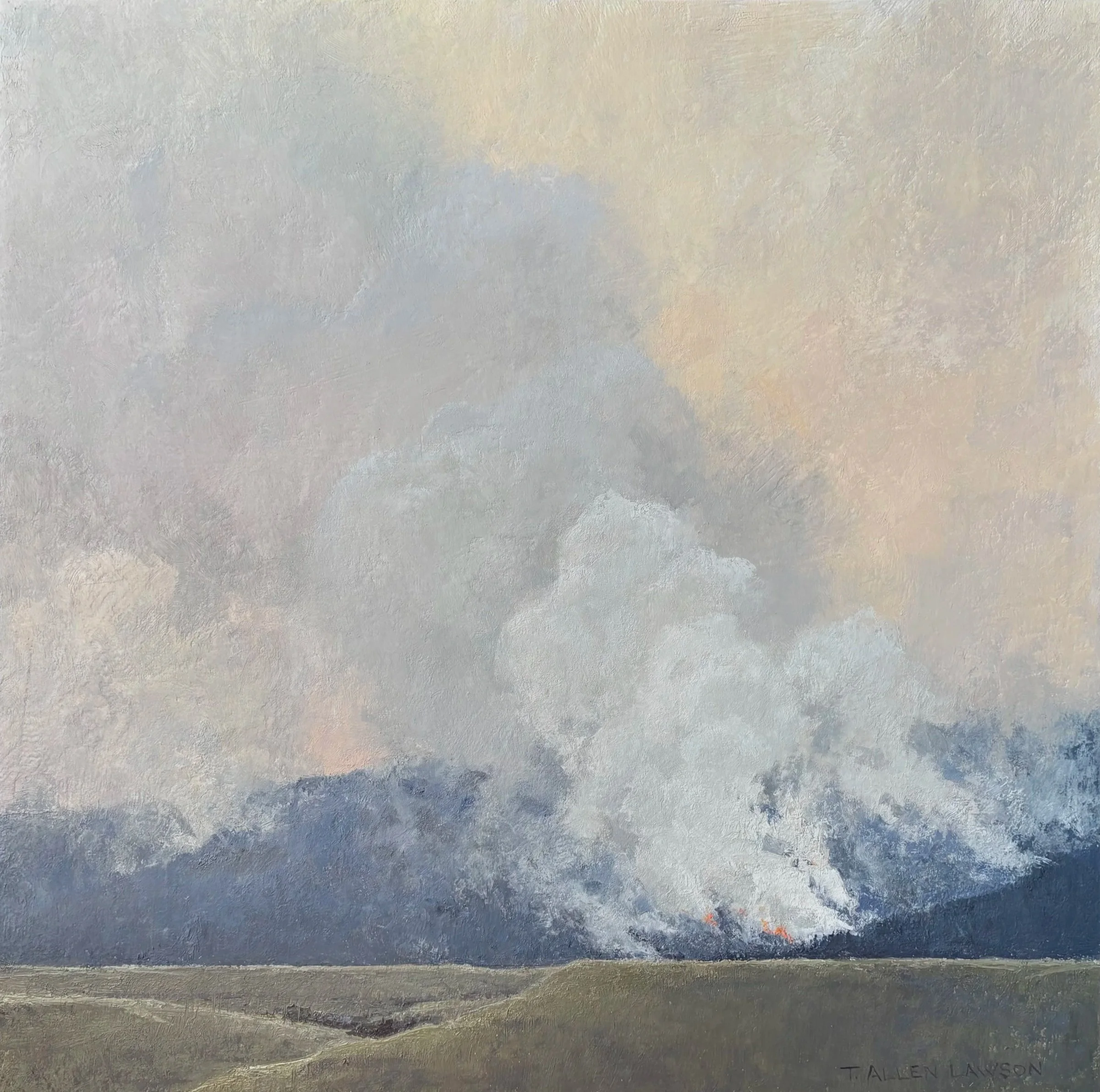 "Inferno" oil on panel, 40x40in., 2026