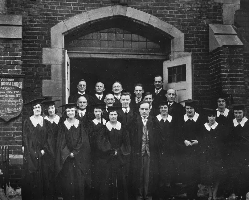 Rev. Norman with choir in front of Gordon Ave. church no later than 1930