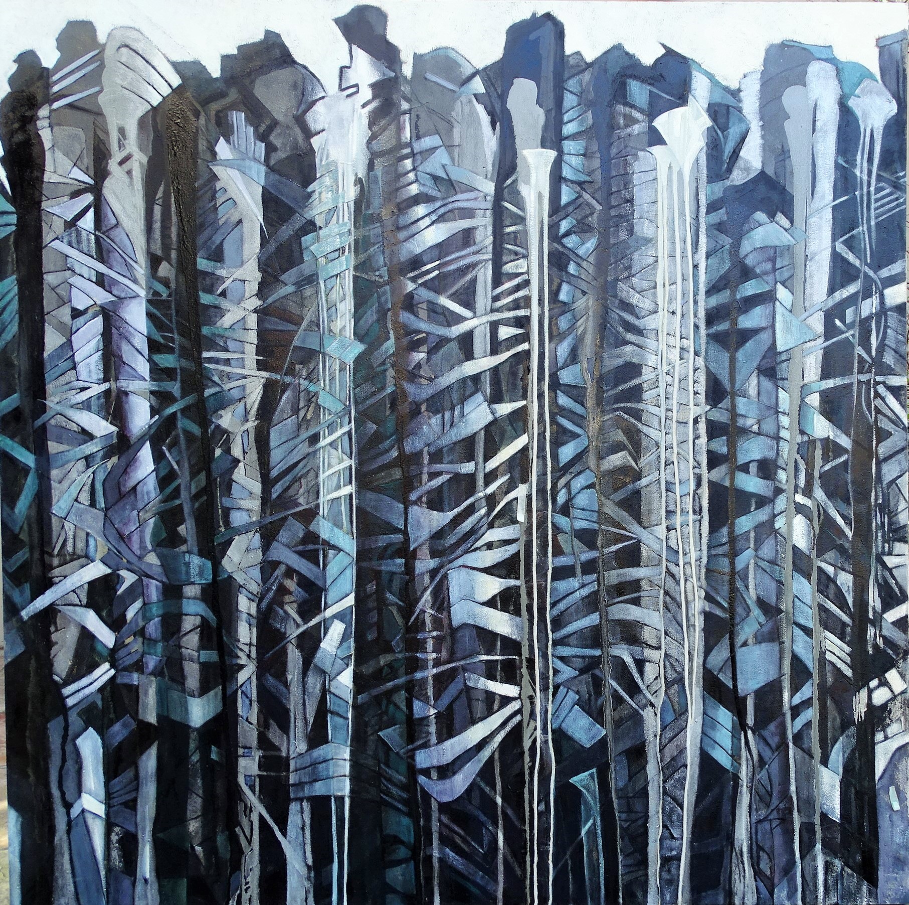    Improvisation 4 .  2019. Oil and enamel on canvas. 150 x150 cm, 