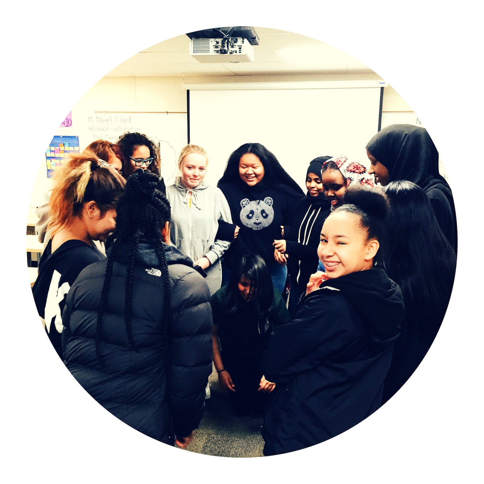 The 2017 Asa Mercer Powerful Choices cohort smiling during an interactive activity