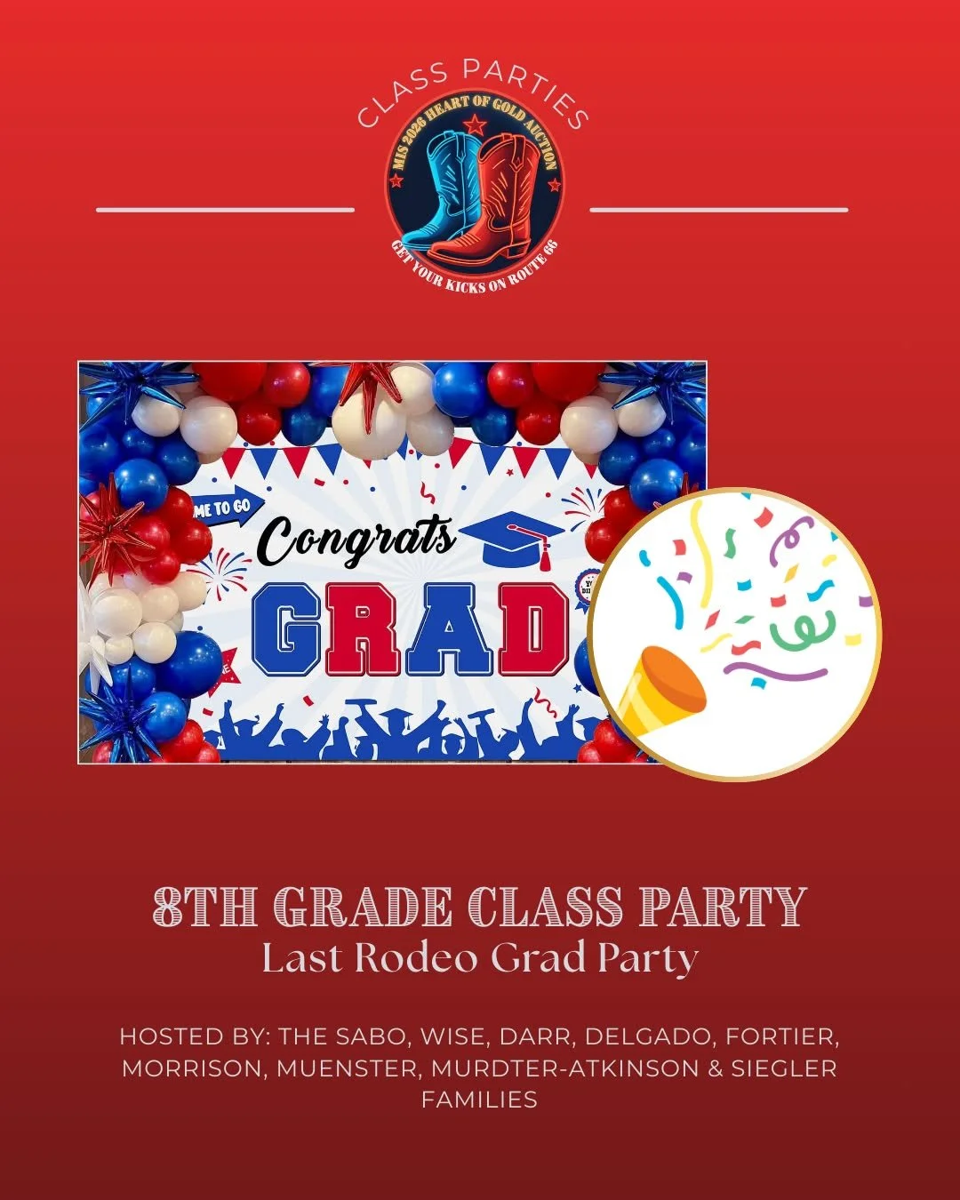 🎓🐎 8th Grade &mdash; Last Rodeo Grad Party

It&rsquo;s their final roundup before high school! 💛 Celebrate our graduating Mustangs with an unforgettable evening of food, music, fun, and fellowship at the Sabo Residence.

🎟️ Tickets available now 