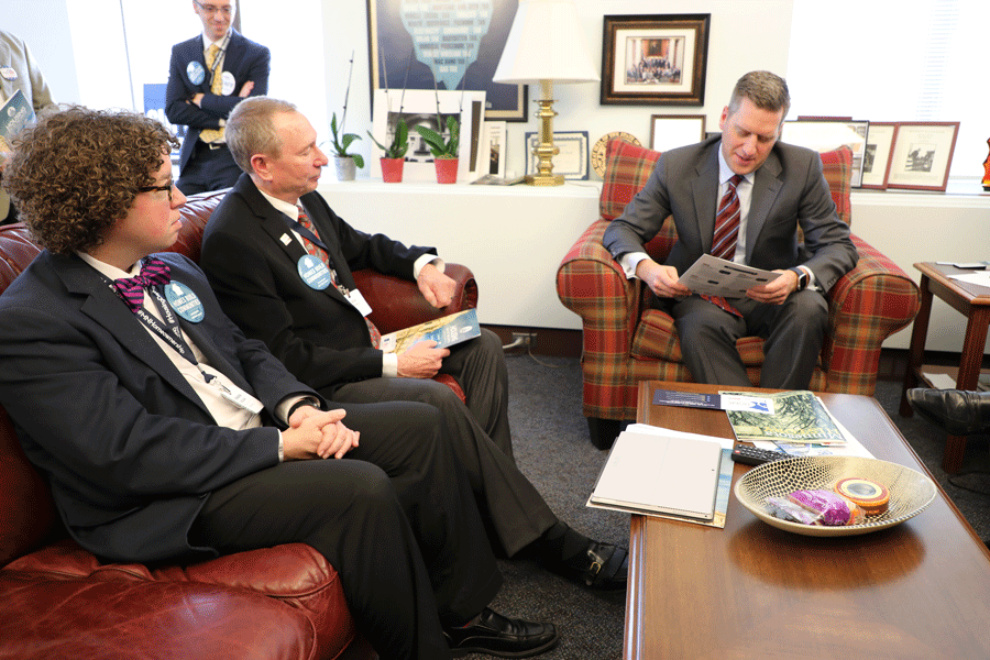 Speaker of the House Kurt Daudt (R-Crown) (right) meets with builder Bob Michels, Michels Homes (center) and remodeler Shawn Nelson, New Spaces (left) during Housing Day at the Capitol.