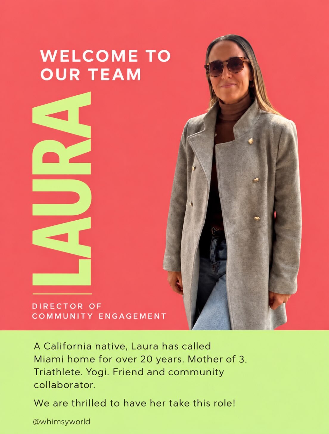 🌟 WELCOME TO THE TEAM, LAURA! 🌟

A California native who has called Miami home for over 20 years, Laura is a proud mom of three, triathlete, yogi, and passionate friend and community collaborator.

We&rsquo;re thrilled to welcome her as our Directo