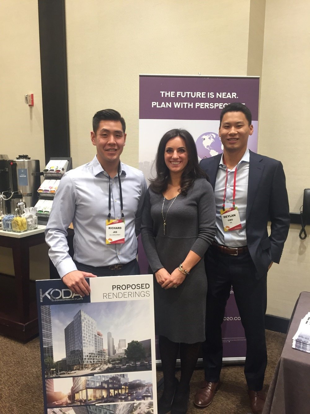 Richard Jee of Da-Li Development (left), Whitney Heffernan (RSIR), and Dehlan Gwo (RSIR) represented KODA Condominiums, NEXUS Seattle, and the FutureCast Forum at the Bisnow Multifamily event.