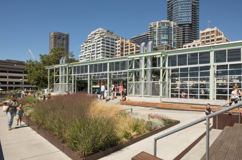 PICTURED ABOVE: The MarketFront completes the historic district after more than 40 years of study and planning. Its design and use were created in accordance of Market historic district guidelines and the Pike Place Market charter.