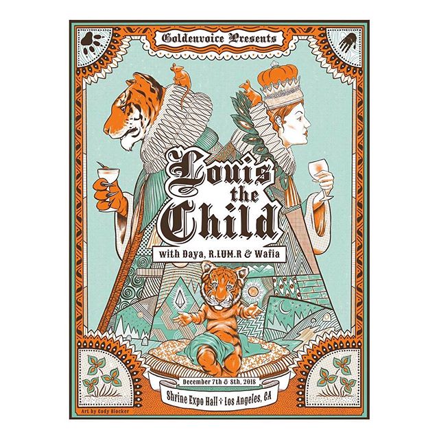 New screen printed poster for @louisthechild - Dec 7 and 8 at Shrine Expo Hall in LA, presented by @goldenvoice. Printed by @calimucho_sanpedro - swipe for detail shots