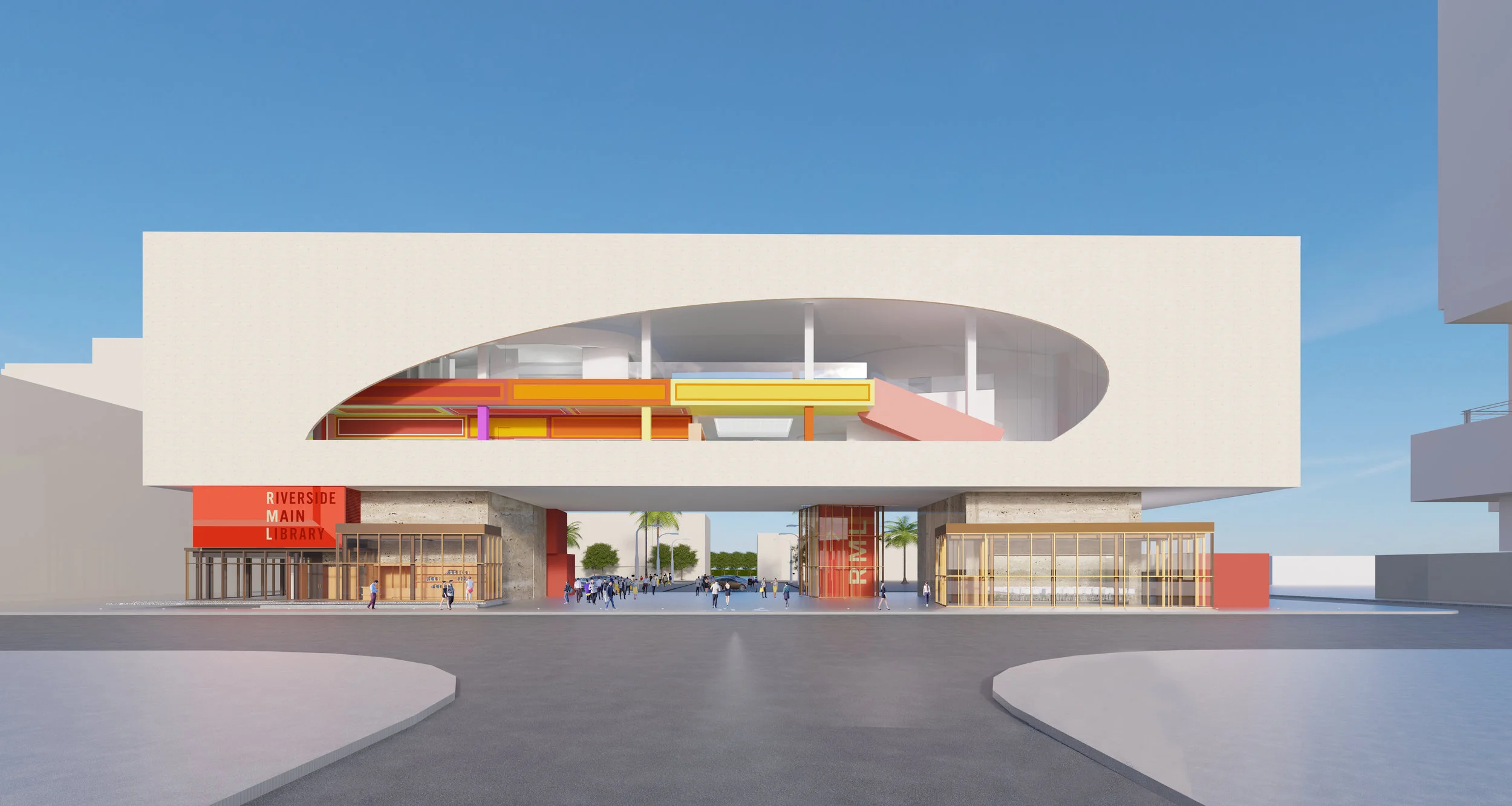 The Riverside Main Library will embrace the street and reach for stature