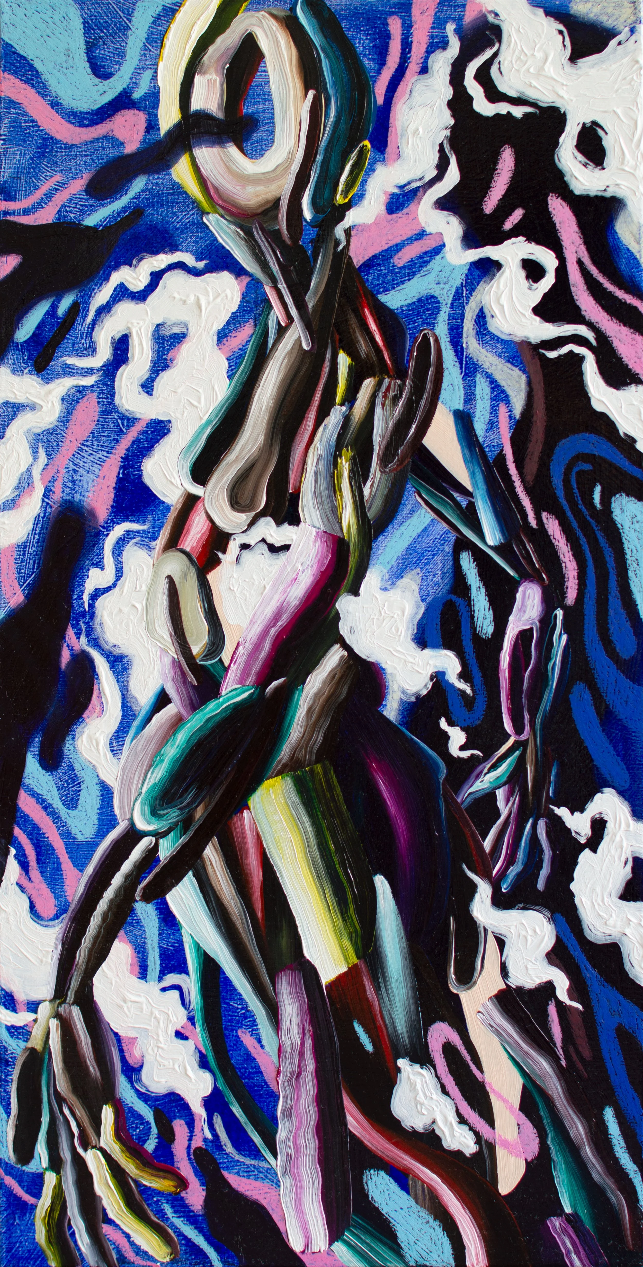 Gestalt – I 2025 oil, oil pastel and pigmented resin on canvas 40 × 80 cm