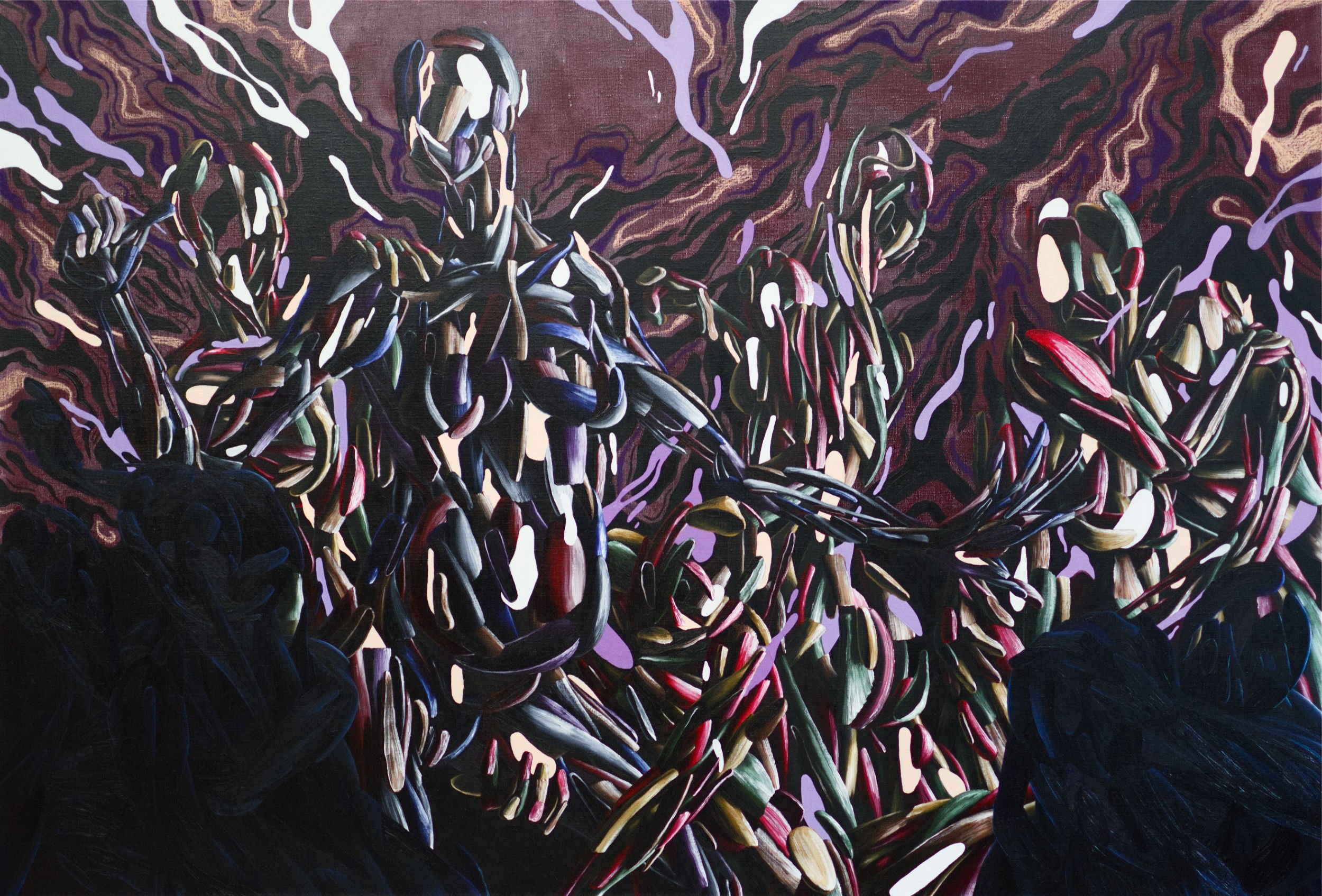  Allegorie des Hochmuts  2025 oil, oil pastel and pigmented resin on canvas 220 × 150 cm 