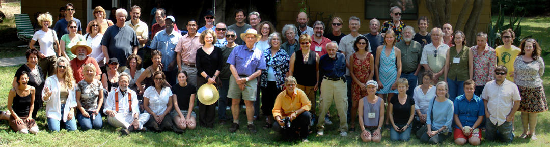 Founder Don Anderson (middle, wearing hat) is surrounded by former fellows of the Roswell Artist-in-Residence Program, taken during the festivities held over Labor Day weekend.