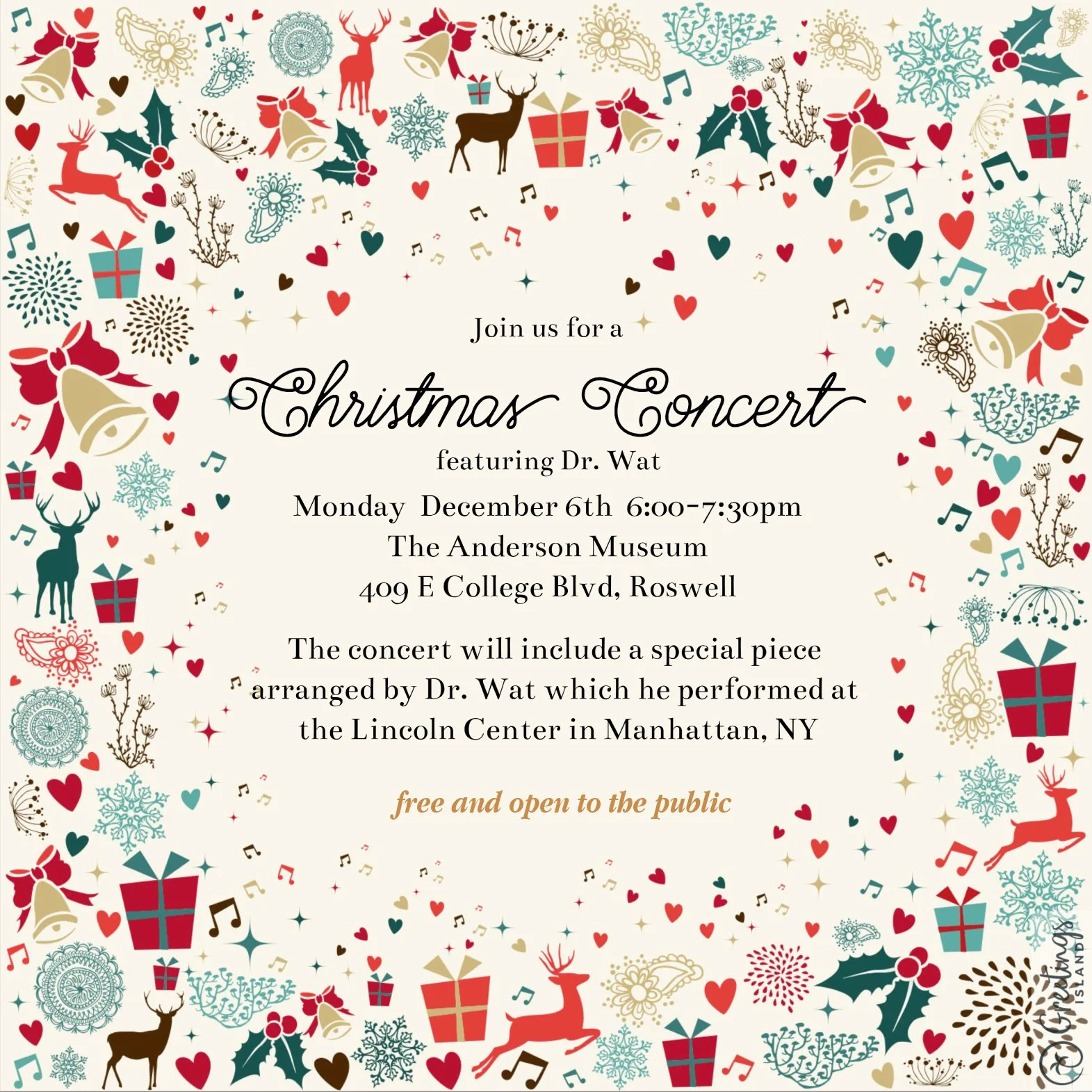 Christmas Concert Featuring Dr. Wat at AMoCA