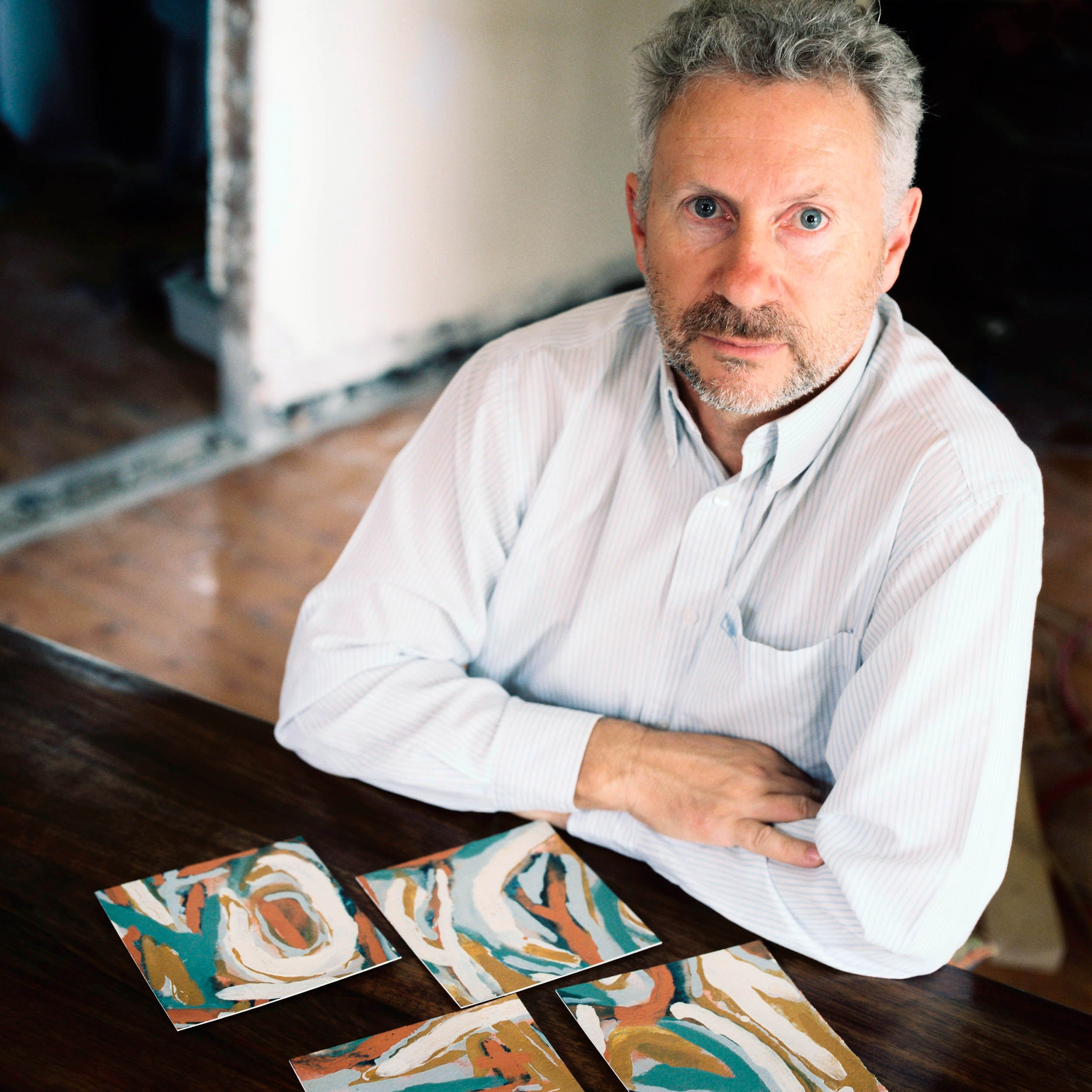 Artist Paul Lambeth, Ballarat, VIC, 2009, with his series 'If God is a place, then we are lost.' Paul describes this body of work as "...non-specific, meaning that they're not about a place or any...grand landscape vista but more about just using co