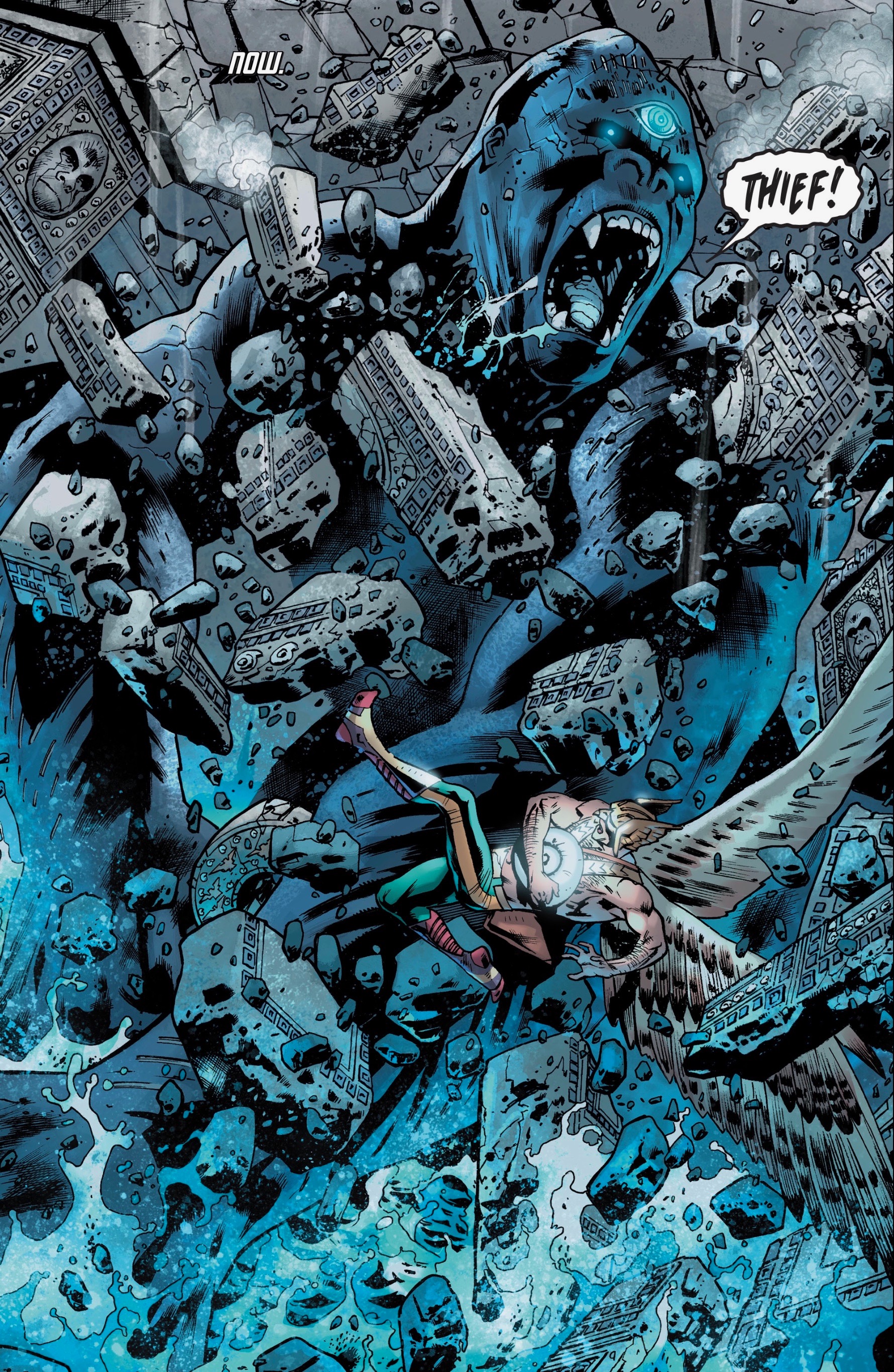 What's an adventure that travels through space and time without giant angry monsters? Scene from Hawkman #1.