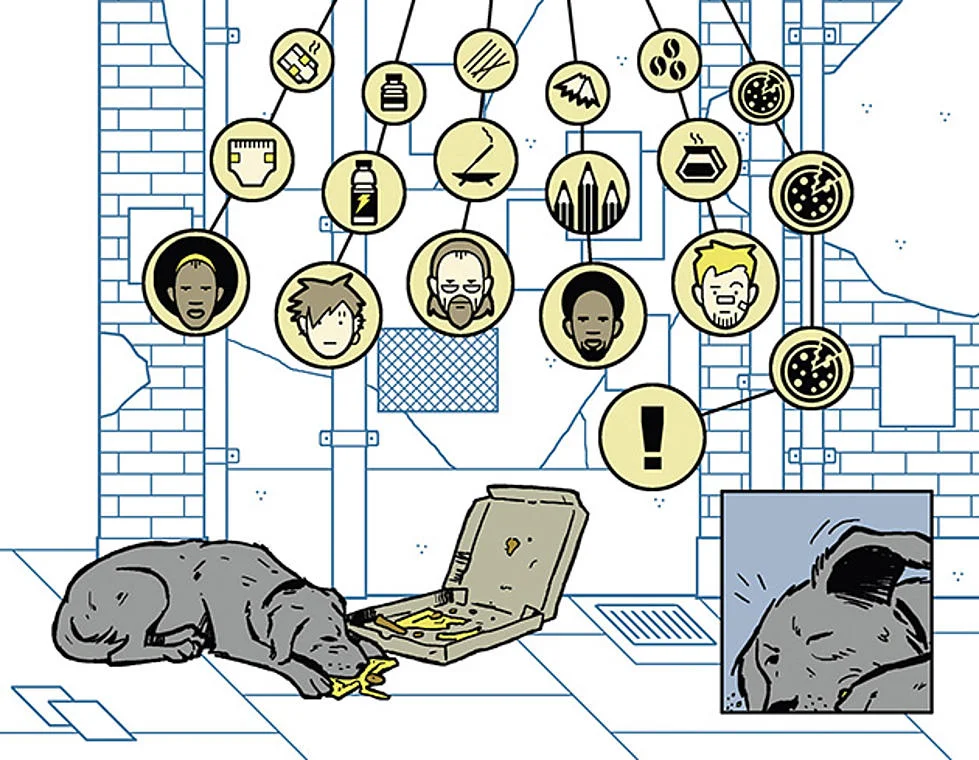Pizza Dog from Matt Fraction and David Aja's Hawkeye. 