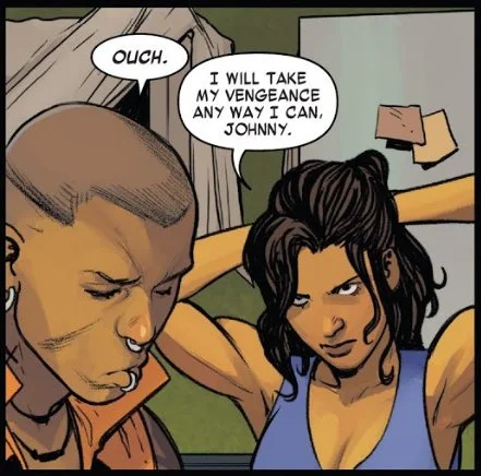 Ouch, indeed (art by Stefano Caselli in West Coast Avengers #2 ).