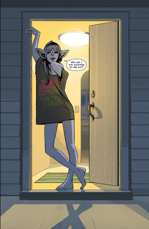 This first page conveys the biggest threat the little family has faced yet: relatable marital discord.