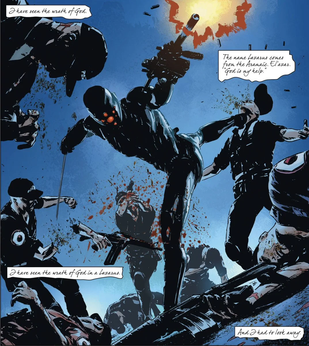 The gritty, photo-realistic artwork in Lazarus makes for one of the most immersive reading experiences in comics.